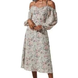 ASTR Light Gray Floral Off Shoulder Bishop Sleeve Midi Dress Sz XL NEW Tags